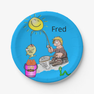 Paper Plates, Fisherman Fish Sun Blue Plate