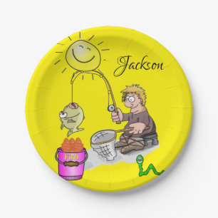 Paper Plates, Fisherman Sun Fish Yellow Plate