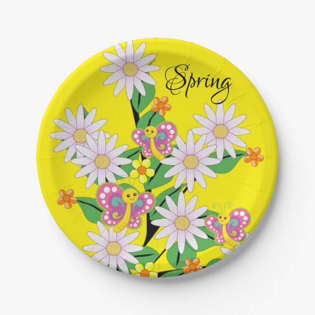 Paper Plates, Floral Butterfly Yellow Spring Paper Plate (Front)