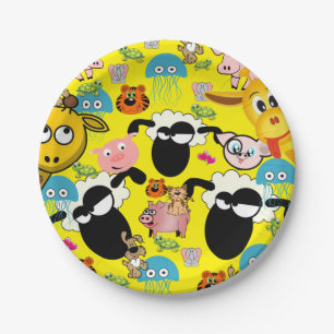 Paper Plates, Giraffe Pigs Elephant Cats Dogs Paper Plate