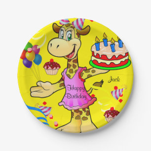 Paper Plates, Giraffe Yellow Happy Birthday Cake Paper Plate