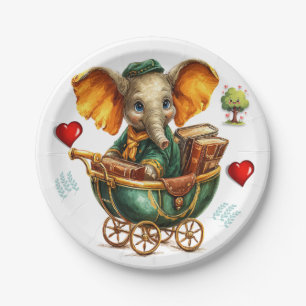 Paper Plates, Gold Elephant Red Hearts Love Tree Paper Plate