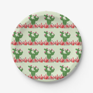 Paper Plates, Green Cactus Orange Flower Floral Plate