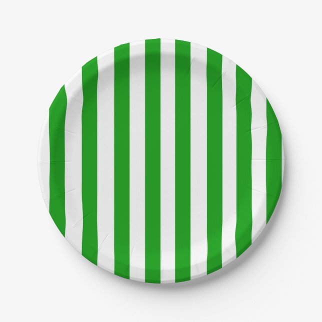 Paper Plates, Green & White Stripe  Paper Plate (Front)