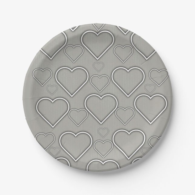 Paper Plates, Grey & White Hearts Plate (Front)