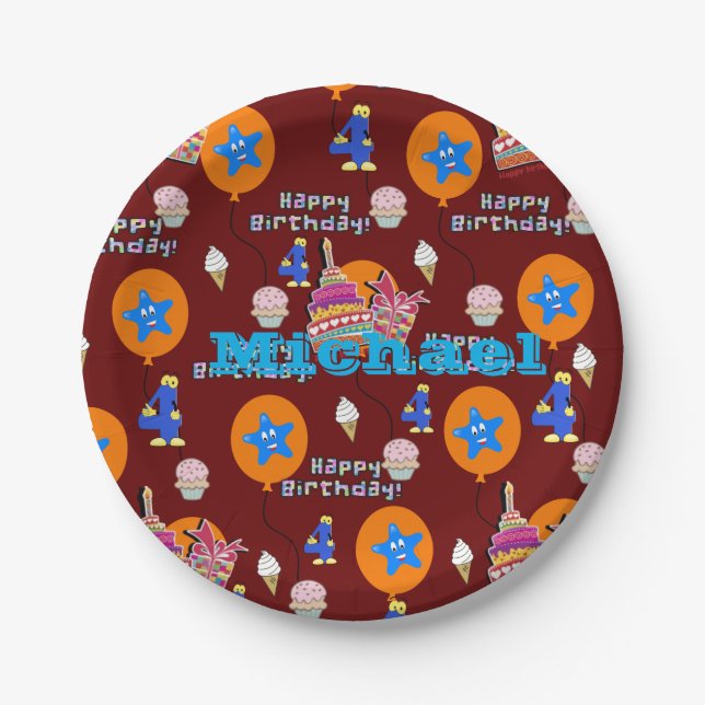Paper Plates, Happy 4th Birthday #4 Balloons Plate (Front)