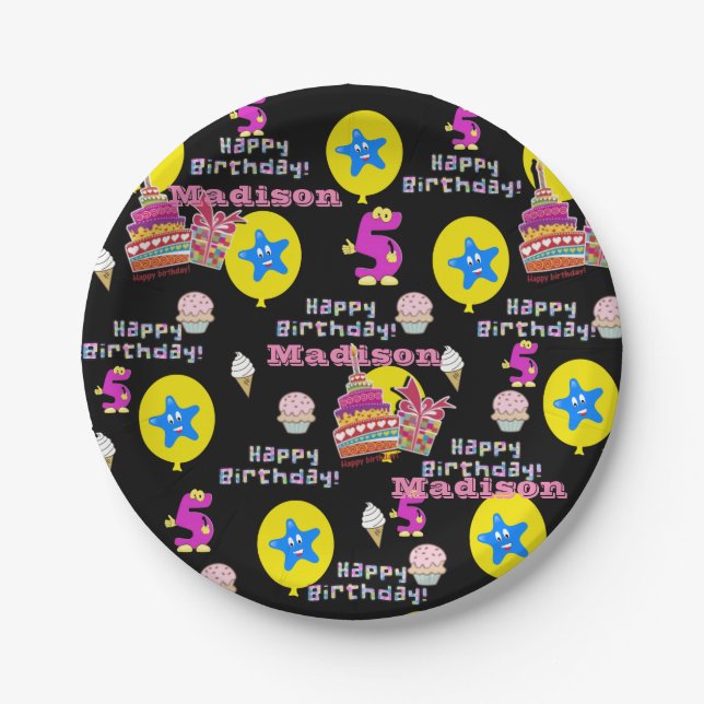 Paper Plates, Happy 5th Birthday #5 Balloons Plate (Front)