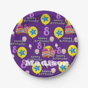 Paper Plates, Happy 8th Birthday #8 Balloons Paper Plate