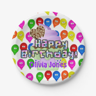 Paper Plates, Happy Birthday Balloons Cupcakes Plate