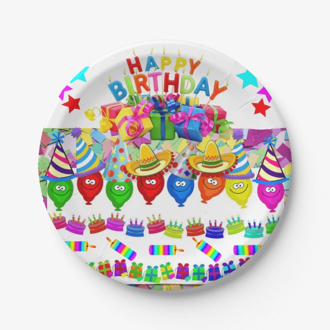 Paper Plates, Happy Birthday Balloons Paper Plate (Front)