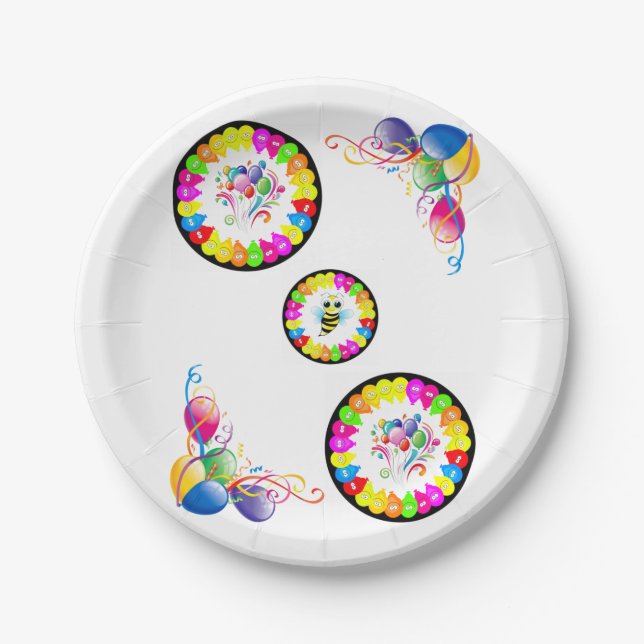 Paper Plates, Happy Birthday Balloons Plate (Front)