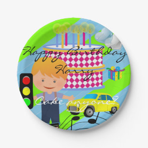 Paper Plates, Happy Birthday Boy Cake Car Plate
