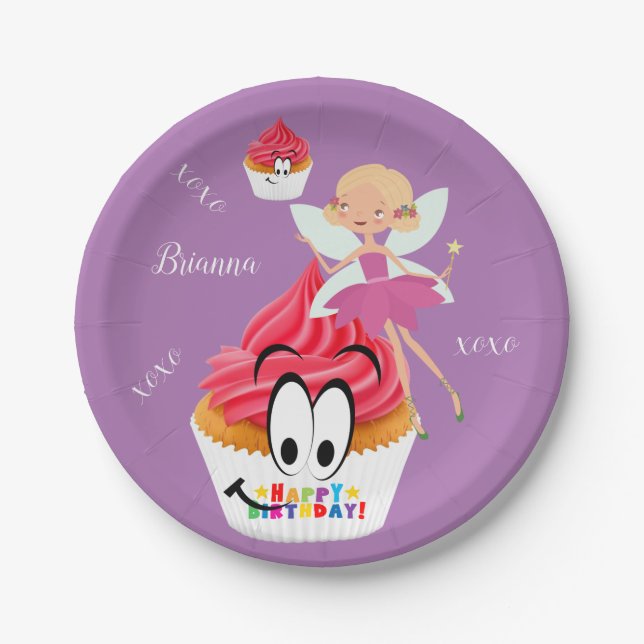 Paper Plates, Happy Birthday Cupcake Fairy Paper Plate (Front)