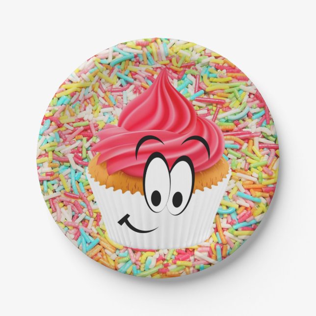 Paper Plates, Happy Birthday Cupcake Sprinkles Paper Plate (Front)