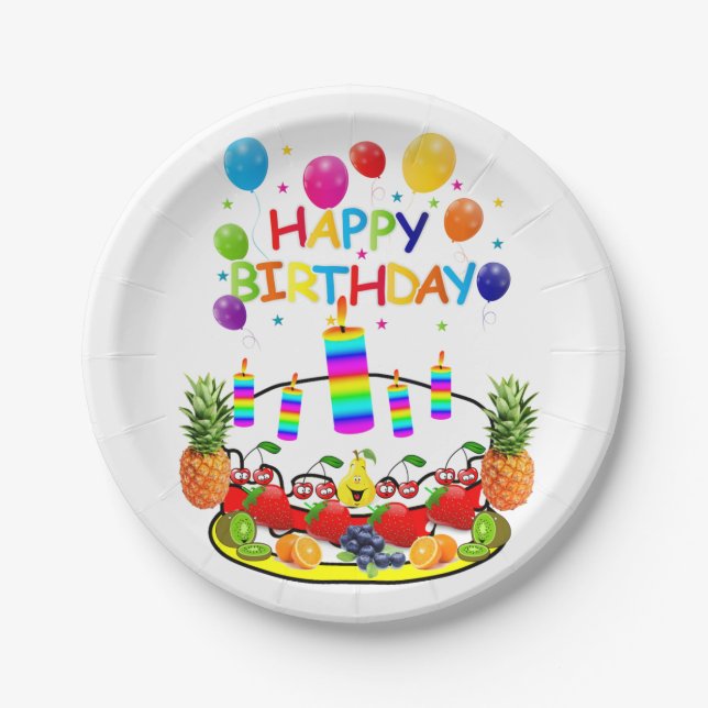 Paper Plates, Happy Birthday Fruit Cake Paper Plate (Front)