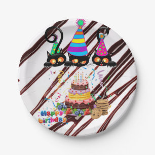 Paper Plates, Happy Birthday Fudge Cookies Cats  Plate