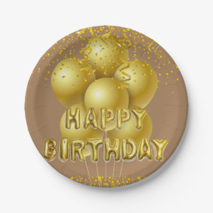 Paper Plates, Happy Birthday Gold Balloons Paper Plate