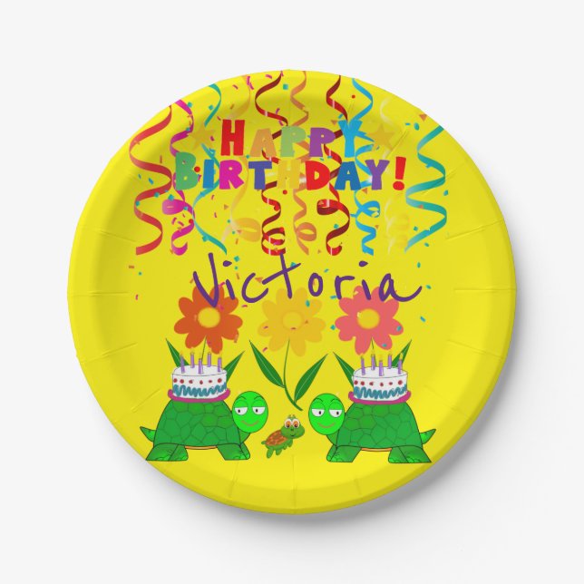 Paper Plates, Happy Birthday Green Turtles Paper Plate (Front)