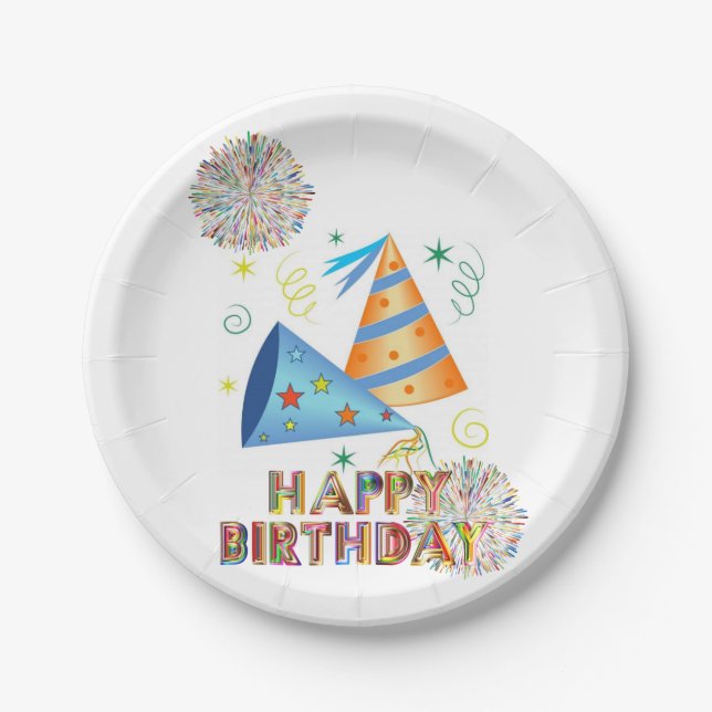 Paper Plates, Happy Birthday Hats Plate (Front)