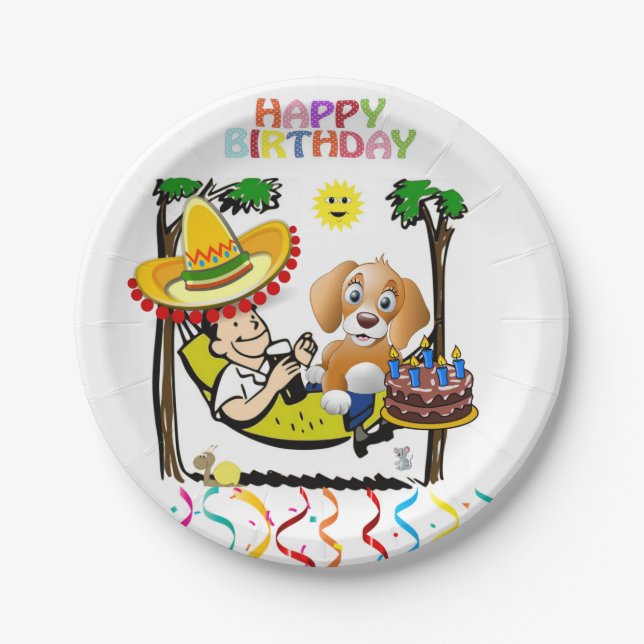 Paper Plates, Happy Birthday Man Dog Confetti Paper Plate (Front)