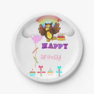 Paper Plates, Happy Birthday Owl Rainbow Plate