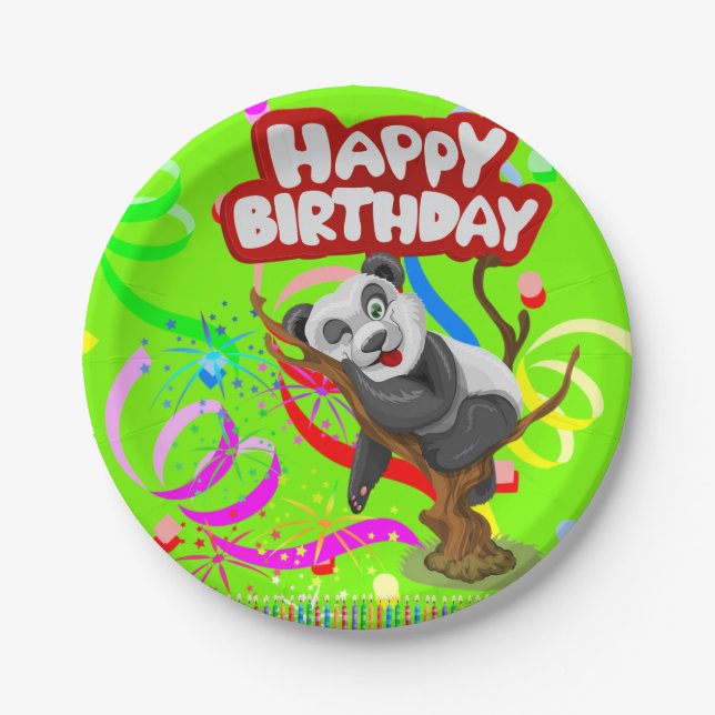 Paper Plates, Happy Birthday Panda Bear Confetti Paper Plate (Front)