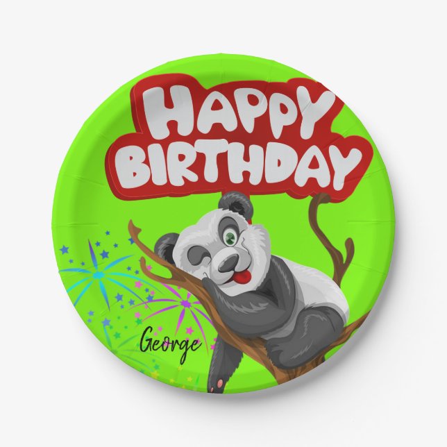 Paper Plates, Happy Birthday Panda Bear Plate (Front)