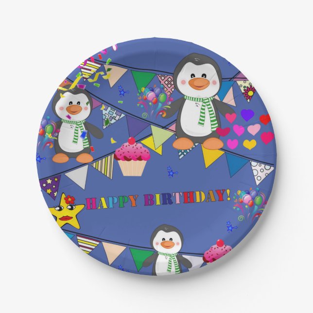Paper Plates, Happy Birthday Penguin Plate (Front)