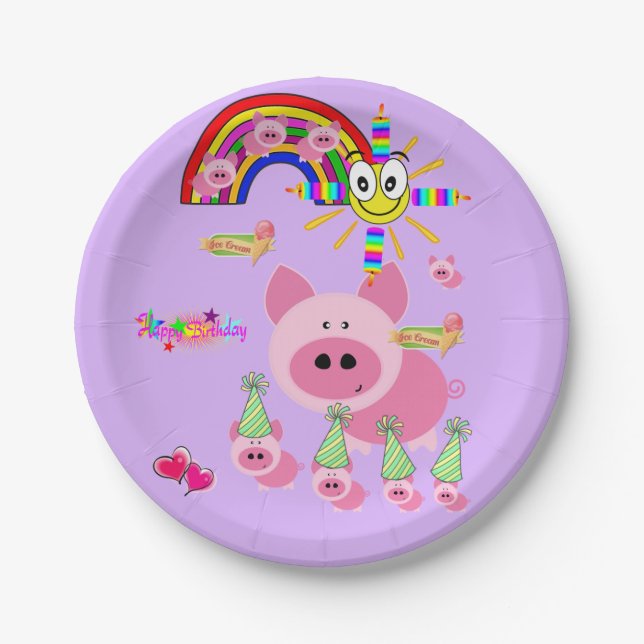 Paper Plates, Happy Birthday Pink Pig Plate (Front)
