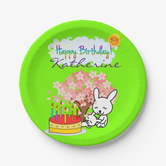 Paper Plates, Happy Birthday Rabbit Cake Paper Plate (Front)