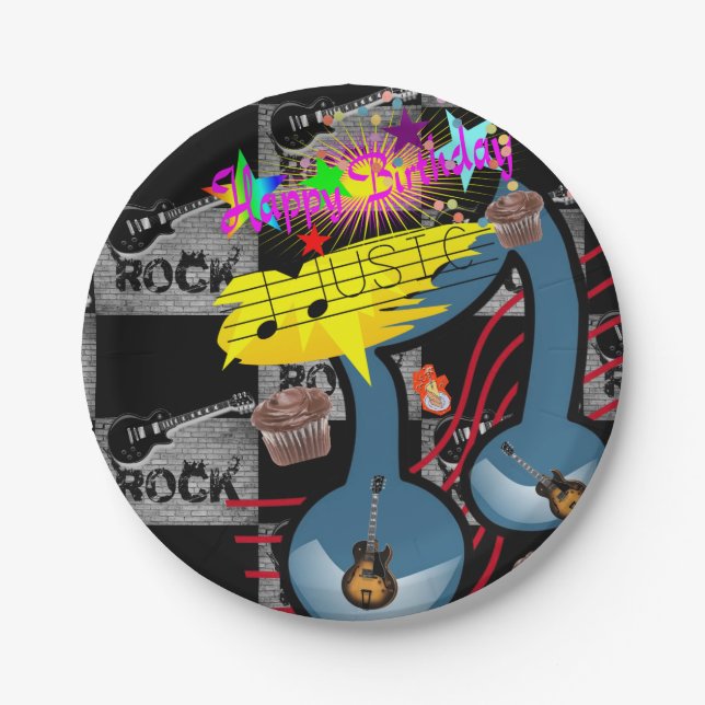 Paper Plates, Happy Birthday Rock Music Guitar Plate (Front)