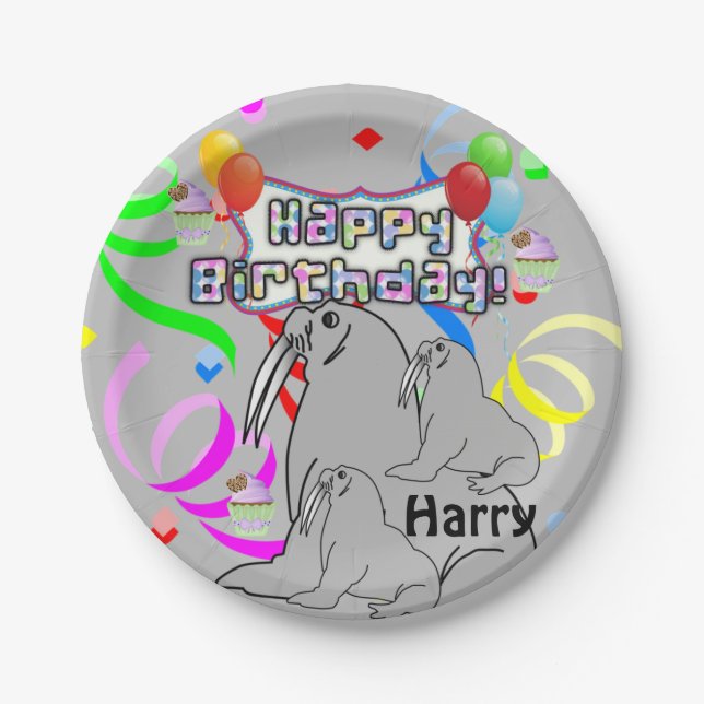 Paper Plates, Happy Birthday Seal BalloonsConfetti Plate (Front)