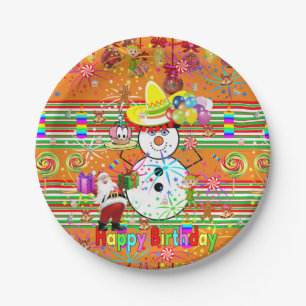 Paper Plates, Happy Birthday Snowman Christmas Plate