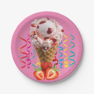 Paper Plates, Happy Birthday Strawberry Ice Cream Plate