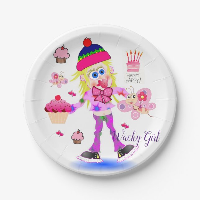 Paper Plates, Happy Birthday Wacky Girl Pink Paper Plate (Front)