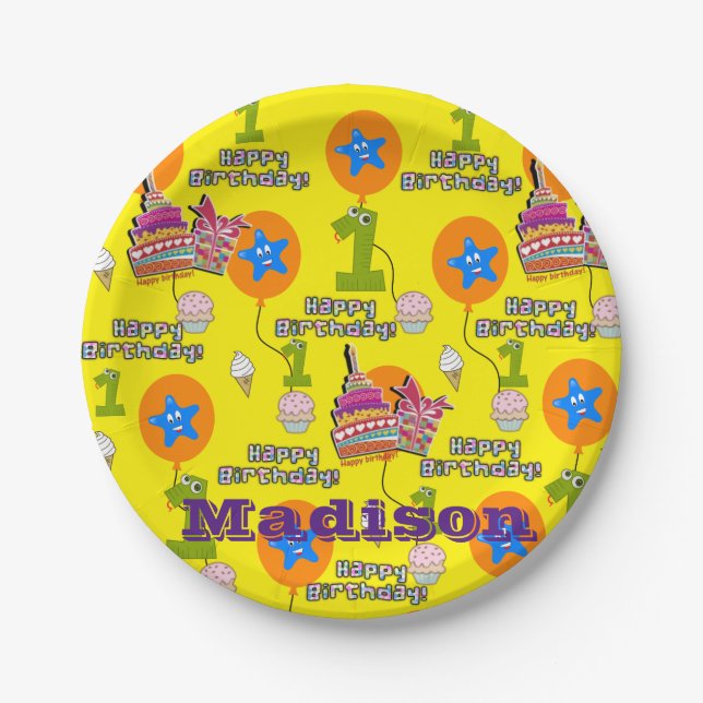 Paper Plates, Happy First Birthday #1 Balloons Paper Plate (Front)
