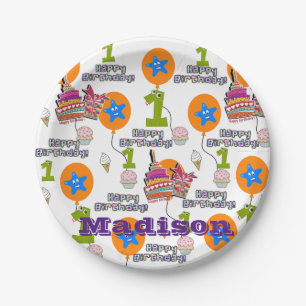 Paper Plates, Happy First Birthday #1 Balloons Paper Plate