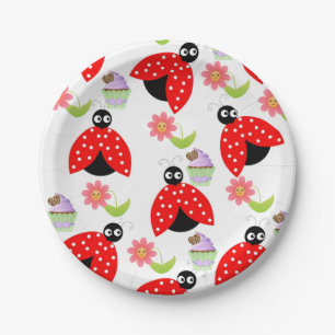 Paper Plates, Ladybug Cupcake Floral Flowers Plate