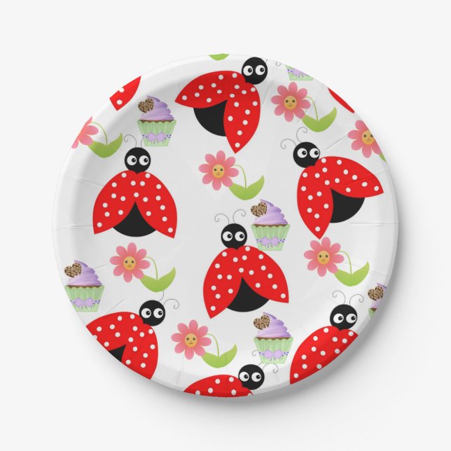 Paper Plates, Ladybug Cupcake Floral Flowers Plate (Front)
