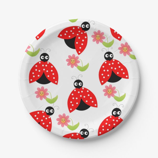Paper Plates, Ladybug Floral Flowers Plate (Front)