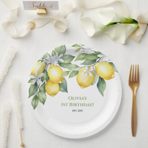 Paper Plates Lemon citrus 1st birthday. 