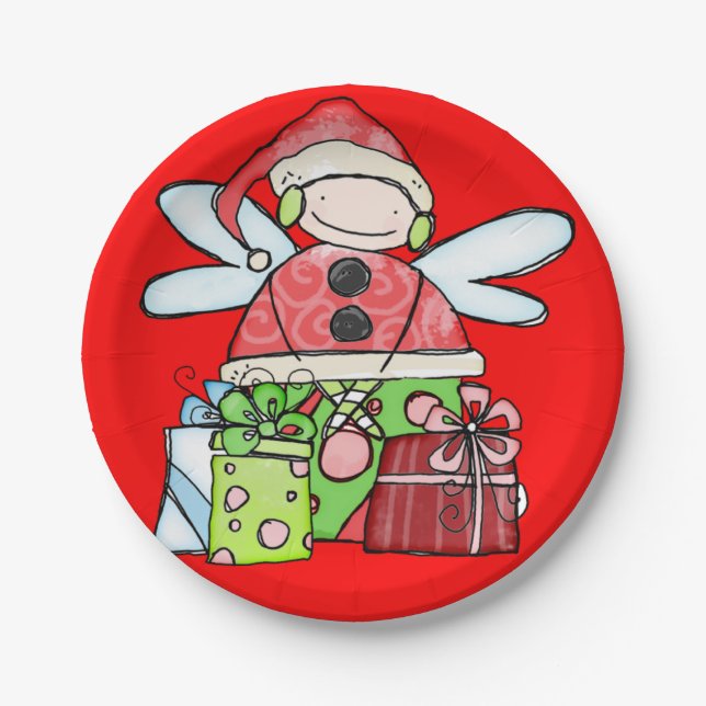 Paper Plates, Merry Christmas Angel Santa Plate (Front)