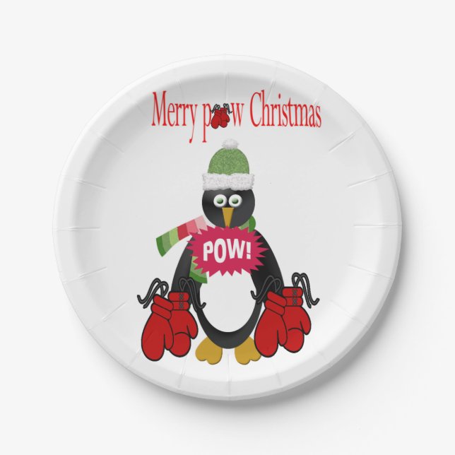 Paper Plates, Merry Christmas Penguin Boxing Plate (Front)