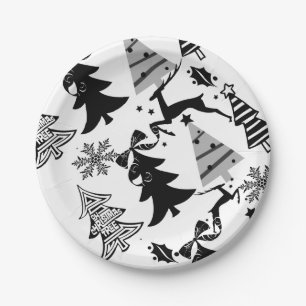 Paper Plates, Merry Christmas Silver Black Grey  Plate