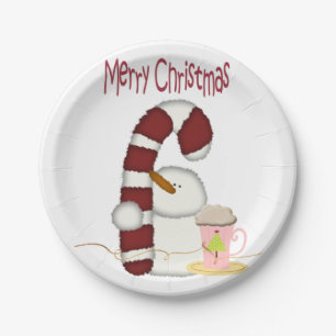 Paper Plates, Merry Christmas Snowman Cappuccino  Plate