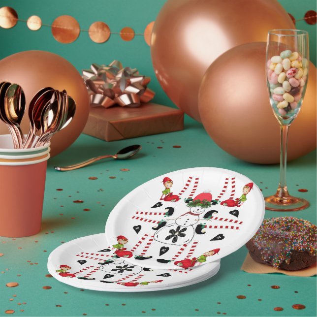 Paper Plates, Merry Christmas Snowman Elf  Plate (Multi)