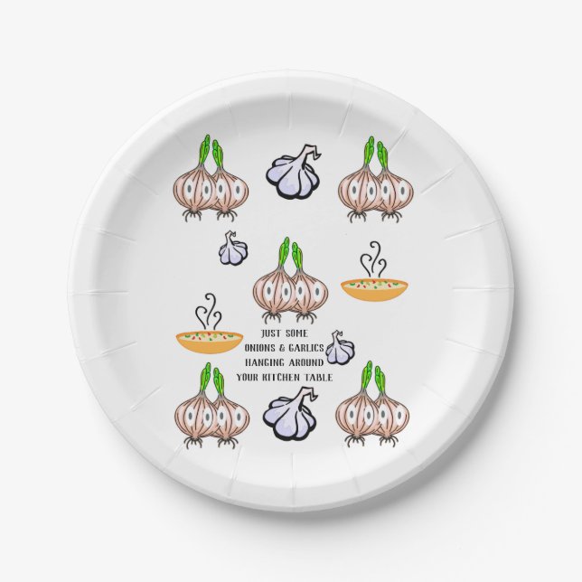 Paper Plates Onions Garlic Kitchen Cooking  (Front)