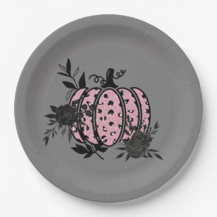 Paper Plates, Pink and Black Leopard Pumpkin Paper Plate