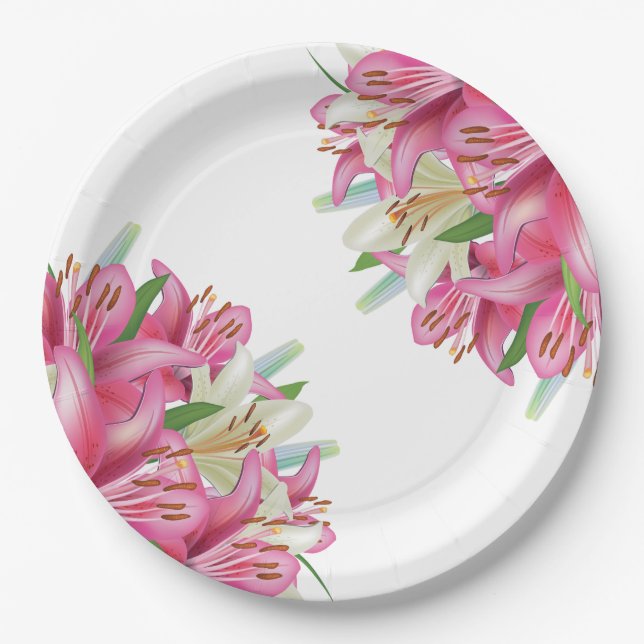 Paper Plates-Pink Lilies Paper Plate (Front)
