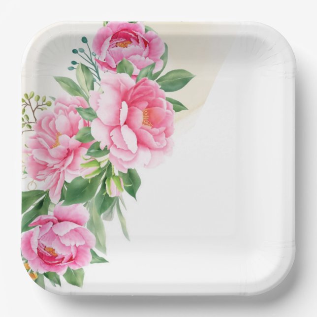 Paper Plates-Pink Peonies Paper Plates (Front)